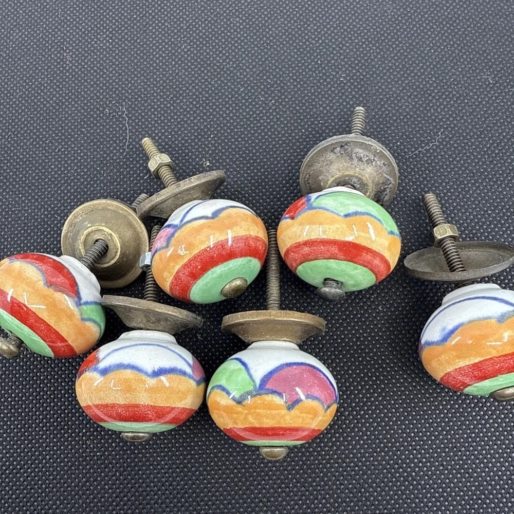 6 Porcelain Colorful Drawer Knobs Door Pulls‎ Southwestern 1.25